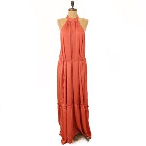 One One Six Halter Maxi Dress Size L High Neck Strappy Coral Orange NWT B80
